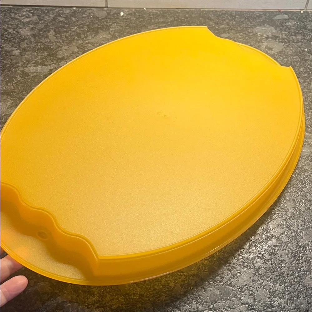 Tupperware Yellow Impressions Oval Serving Tray. Looks to be new 17.5”